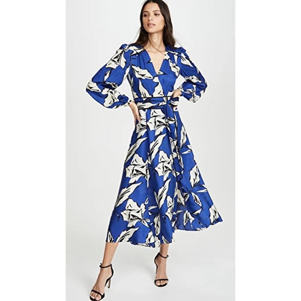 Veronica Beard Mclean Floral Silk Long Sleeve Maxi Dress Size 0